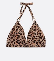 New Look Curves Brown Leopard Print Moulded Long Triangle Bikini Top